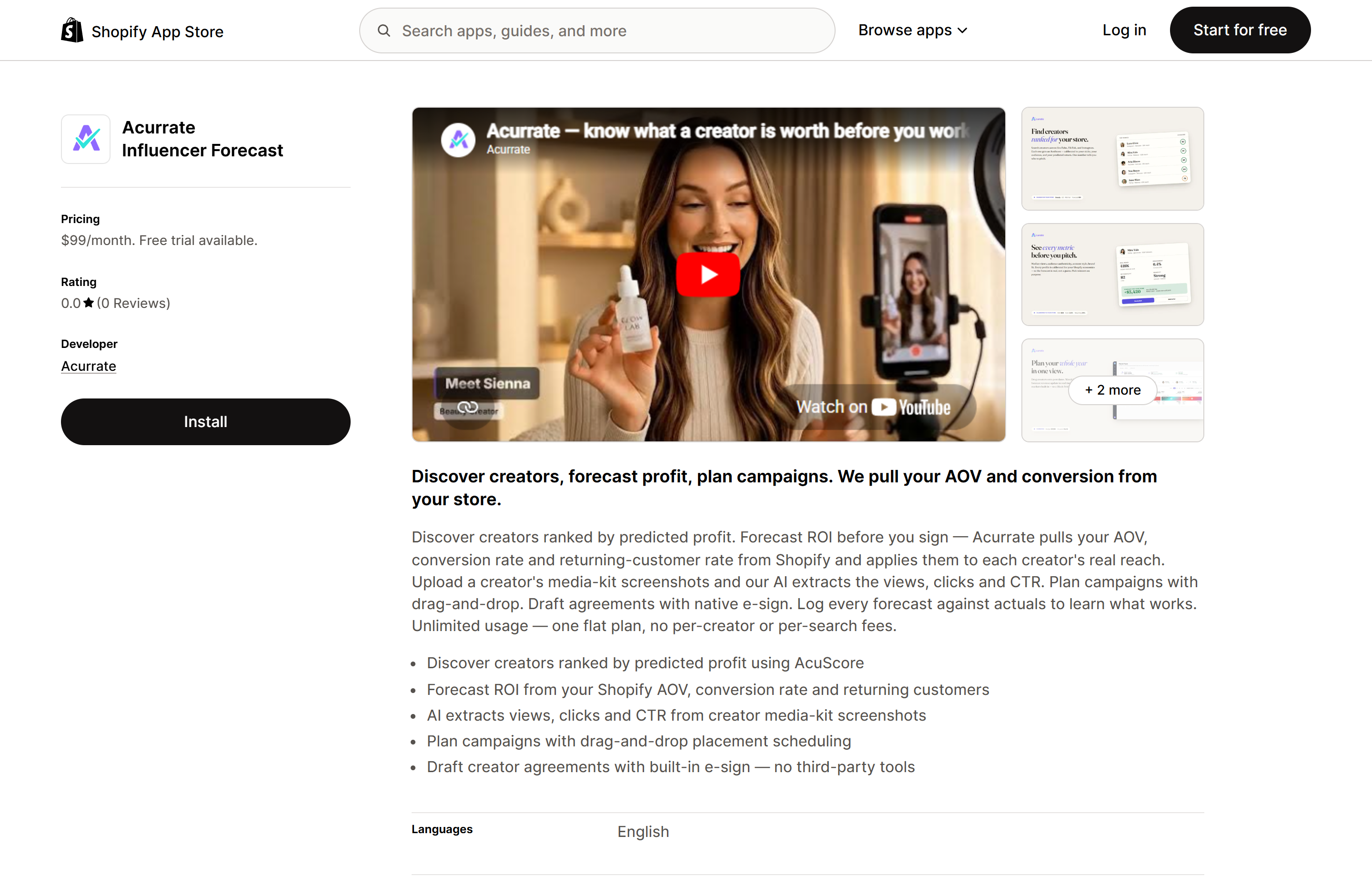 Acurrate Influencer Forecast — live on the Shopify App Store